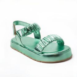 Sandália Flatform Poli Metalizado Verde - POLI-MET... - KUENTO SHOES