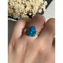 Anel Aro Regulável Zircônia Água Marinha/Azul - LACARMEN
