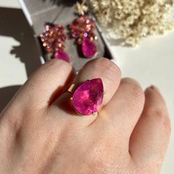 Anel Gota Pink Banho de Ouro - LACARMEN
