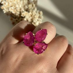Anel 3 Gotas Pink Banho de Ouro - LACARMEN