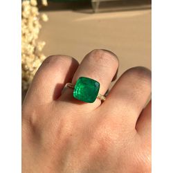 Anel Quadrado Verde Esmeralda Ouro - LACARMEN