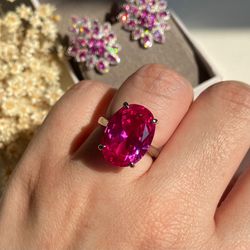 Anel Pedra Oval Safira Rosa/Pink Ajustável - LACARMEN