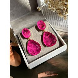 Brinco 2 em 1 Oval e Gota Pink Fusion - LACARMEN