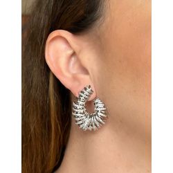 Brinco Argola Frontal Linhas Banho de Ródio Branco - LACARMEN