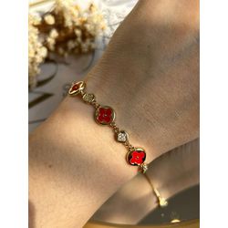 Pulseira Trevo Vermelho Banho Ouro - LACARMEN