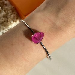 Bracelete Gota Pink Banho Ródio Branco - LACARMEN