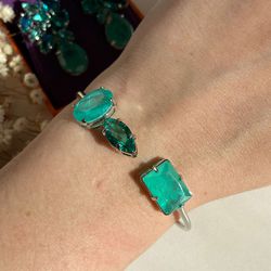 Bracelete 3 Pedras Turmalina Banho Ródio Branco - LACARMEN