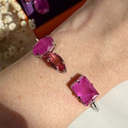Bracelete 3 Pedras Pink Banho Ródio Branco - LACARMEN