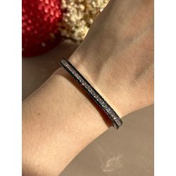 Bracelete Ródio Branco Zircônia Negra Fecho Clic - LACARMEN