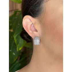 Argola Cravejada Zircônia Quadrada Ródio Branco - LACARMEN