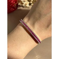 Bracelete Ródio Branco Safira Rosa Pink Fecho Clic - LACARMEN