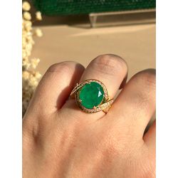 Anel Verde Esmeralda e Zircônias Ouro - LACARMEN