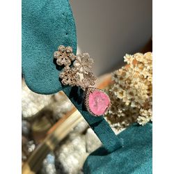 Brinco Três Flores Ligth Pink Banho de Ouro - LACARMEN