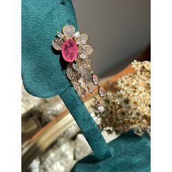 Brinco Luxo Flor Franjas Ligth Pink Ouro - LACARMEN