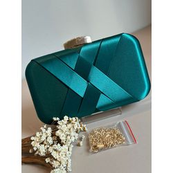 Clutch Retangular Acetinada Verde Esmeralda - LACARMEN