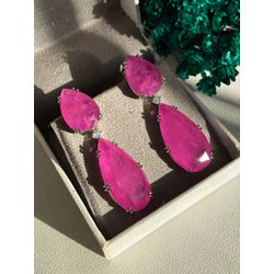 Brinco Duas Gotas Safira Pink - LACARMEN