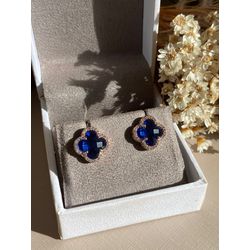 Brinco Trevo Azul Safira Ouro - LACARMEN
