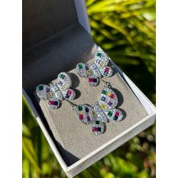 Conjunto Brinco e Colar Borboleta Ródio Branco - LACARMEN