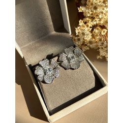 Brinco Flor Cravejado Cristal Ródio Branco - LACARMEN