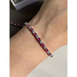 Pulseira Quadrada Safira Rosa Ródio Branco - LACARMEN