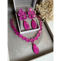 Conjunto Brinco e Colar Gotas Luxo Fusion Pink - LACARMEN