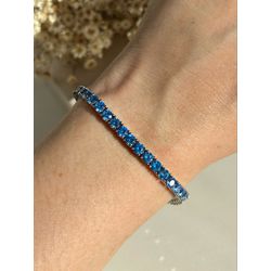 Pulseira Riviera Água Marinha/Azul Banho Ródio Bra... - LACARMEN