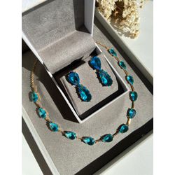 Conjunto Brinco e Colar Água Marinha/Azul - LACARMEN