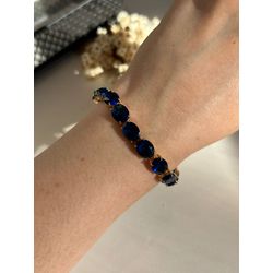 Pulseira Rivieira Pedras Ovais Safira Azul Em Ouro - LACARMEN
