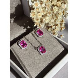 Conjunto Retangular Zircônia Safira Rosa/Pink - LACARMEN