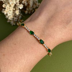 Pulseira Riviera com Pedras Ovais Verde Esmeralda ... - LACARMEN