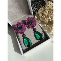 Brinco Rose Pink e Gota Verde - LACARMEN