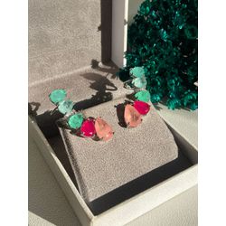 Brinco EarCuff Gotas Colorido Ródio Branco - LACARMEN