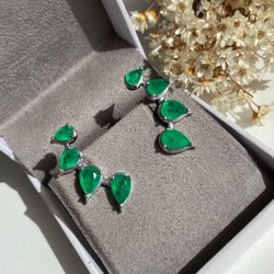 EarCuff Gotas Verde Esmeralda Ródio Branco - LACARMEN
