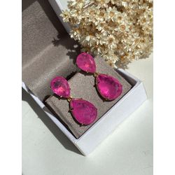 Brinco Fusion Premium Pink Banho Ouro - LACARMEN