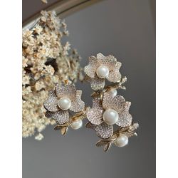 Conjunto Brinco e Anel Flor Detalhe Pérolas - LACARMEN