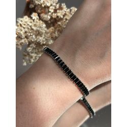 Pulseira Baguete zircônia Negra Prateada - LACARMEN