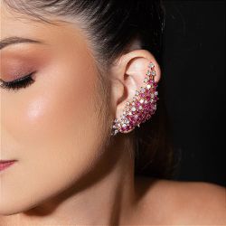 Brinco EarCuff Luxo Safira Rosa - LACARMEN