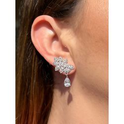 Brinco EarCuff Gota Cristal Ródio Branco - LACARMEN