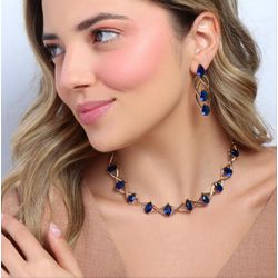 Conjunto Brinco e colar Azul Safira - LACARMEN