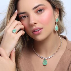 Conjunto Luxo Brinco e Colar Turmalina Verde - LACARMEN