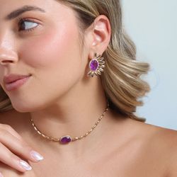 Conjunto Brinco e Colar Detalhado Ultra Violeta - LACARMEN