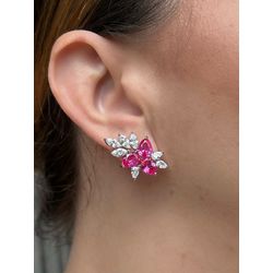 Brinco EarCuff Gotas Safira Rosa/Pink Prateado - LACARMEN