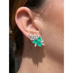 Brinco EarCuff Gotas Esmeralda Prateado - LACARMEN