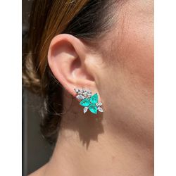 Brinco EarCuff Gotas Turmalina Prateado - LACARMEN