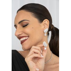 Brinco EarCuff Gota Luxo Zircônia Prateado - LACARMEN