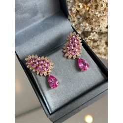 Brinco EarCuff Gota Luxo Safira Rosa/Pink Dourado - LACARMEN