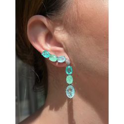 Brinco EarCuff Pendulo Pedras Ovais Turmalina - LACARMEN