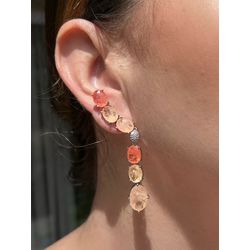 Brinco EarCuff Pendulo Pedras Ovais Alaranjadas Ta... - LACARMEN