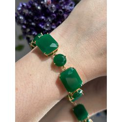 Pulseiras Pedras Verde Esmeralda Dourada - LACARMEN