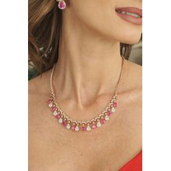 Colar Luxo Riviera com Gotas Safira Rosa/Pink Dour... - LACARMEN